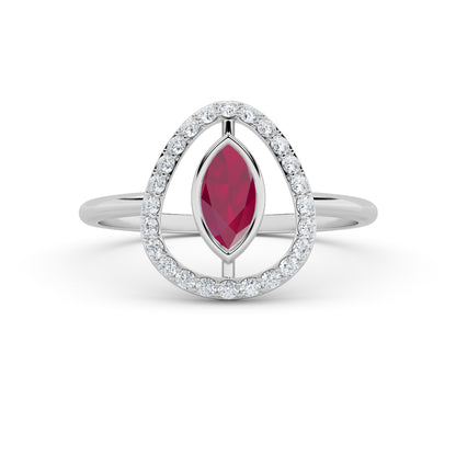 White Gold Marquise Ruby Teardrop Halo Ring