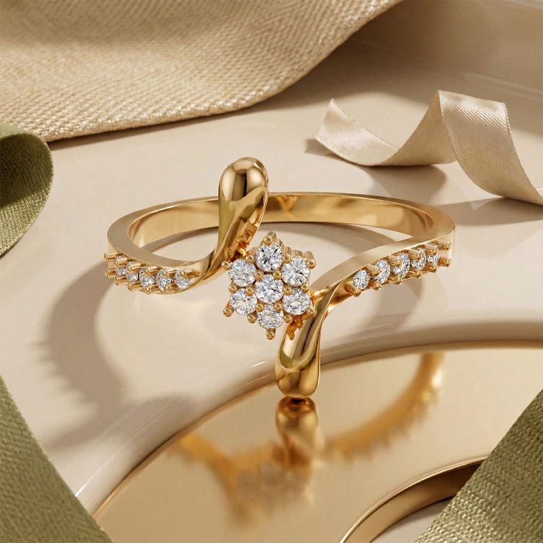 Yellow Gold Swastik Diamond Wide Band Ring