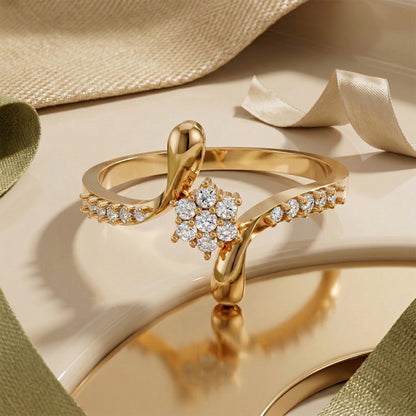 Yellow Gold Swastik Diamond Wide Band Ring