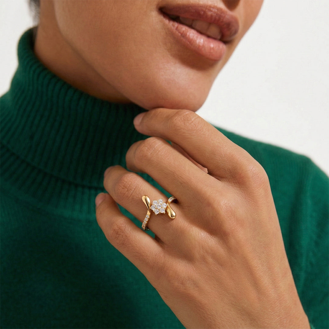 Yellow Gold Swastik Diamond Wide Band Ring