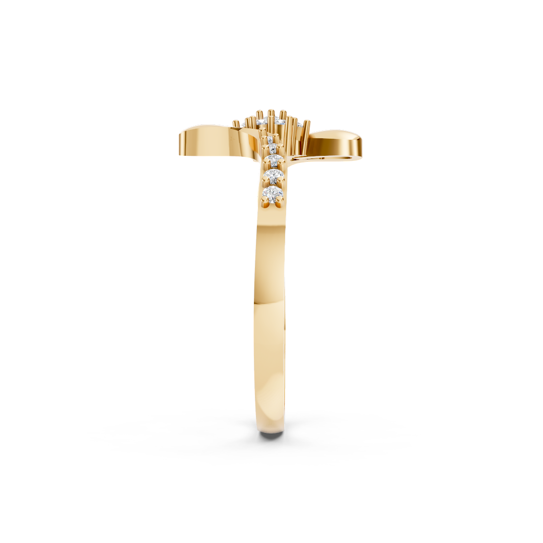 Yellow Gold Swastik Diamond Wide Band Ring