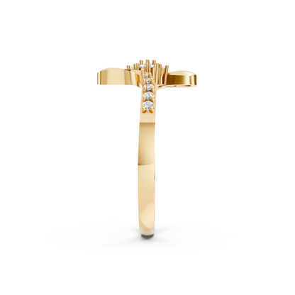 Yellow Gold Swastik Diamond Wide Band Ring