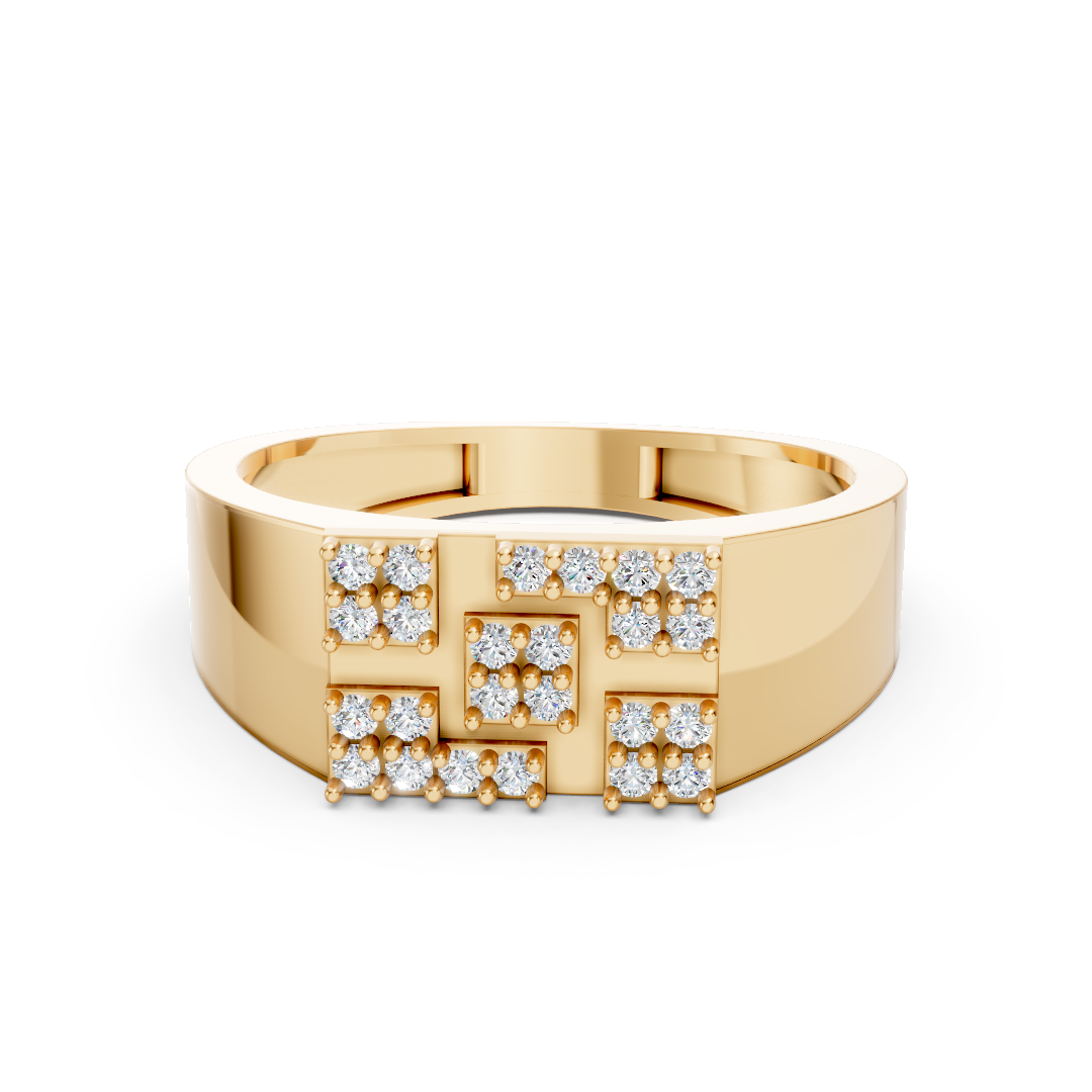 Yellow Gold Swastik Diamond Wide Band Ring