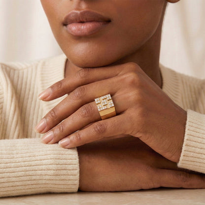 Yellow Gold Swastik Diamond Wide Band Ring