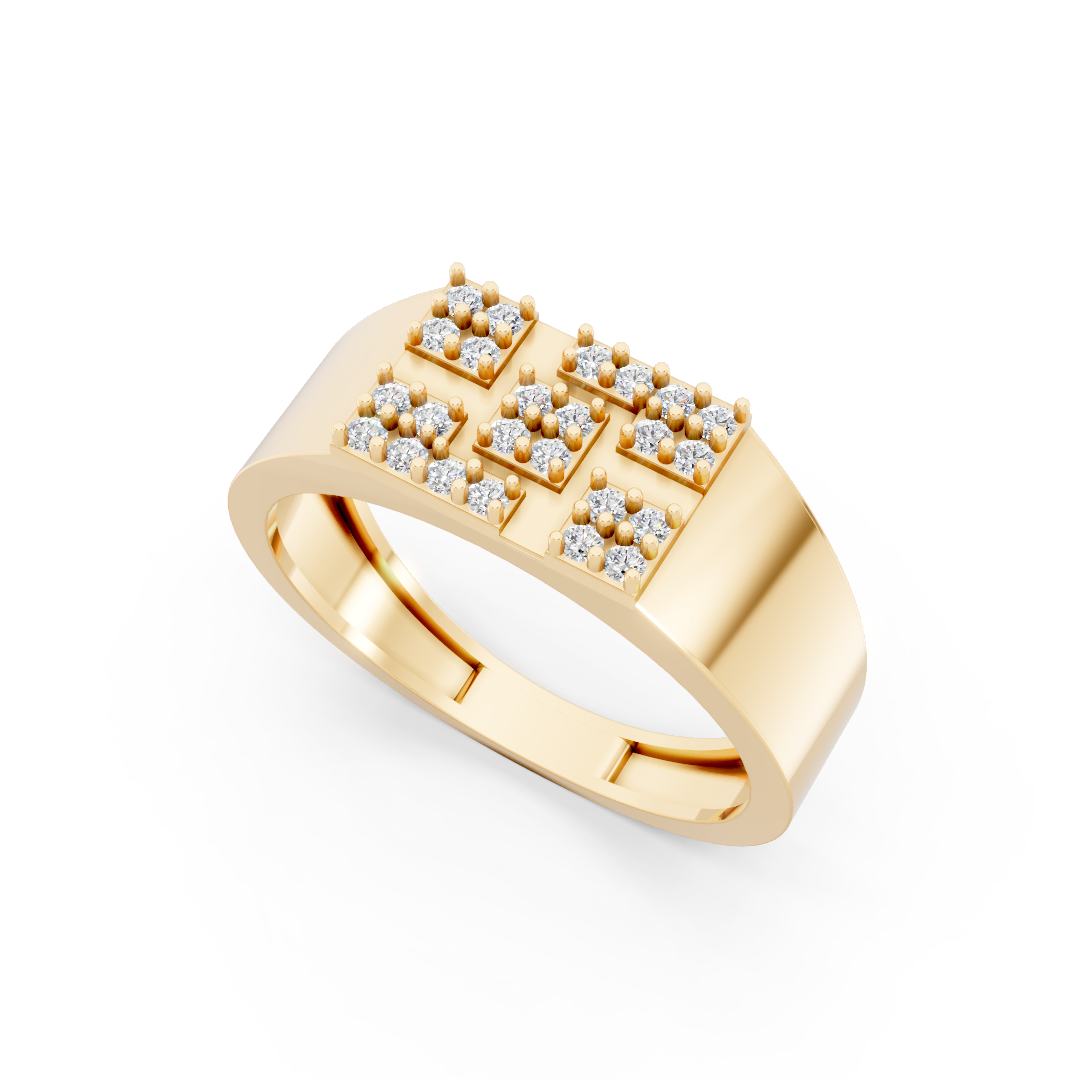Yellow Gold Swastik Diamond Wide Band Ring