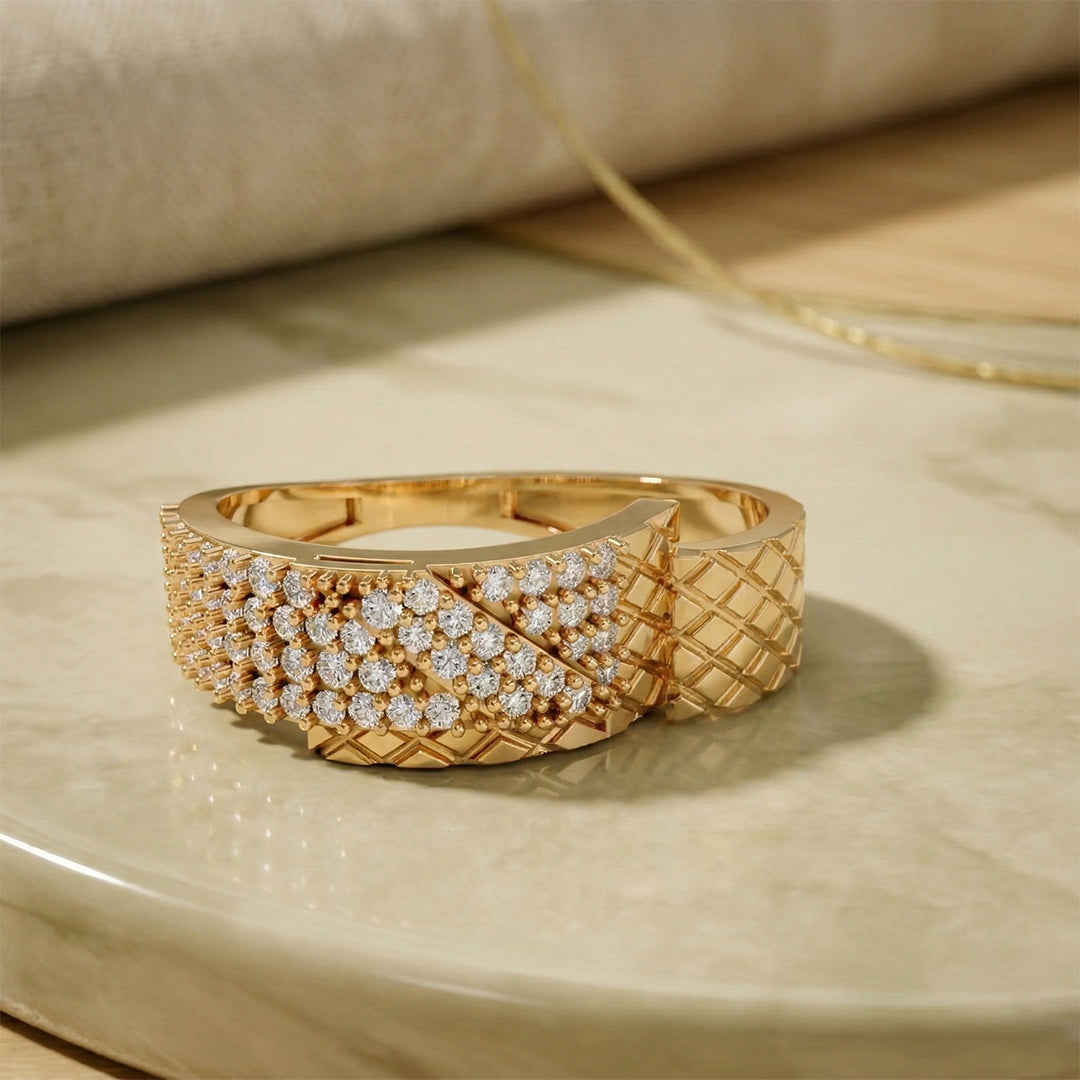 Yellow Gold Diamond Wide Pavé Band Ring