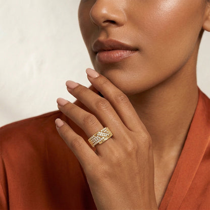 Yellow Gold Diamond Wide Pavé Band Ring