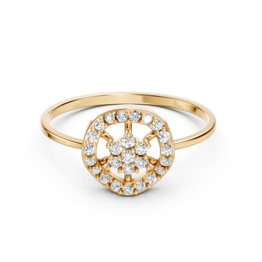 Yellow Gold Diamond Floral Circle Halo Ring