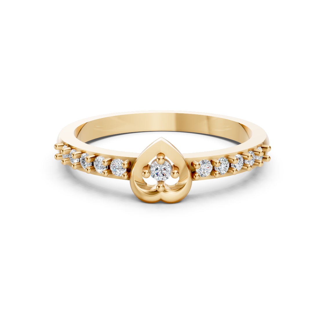 Yellow Gold Heart Drop Solitaire Diamond Ring