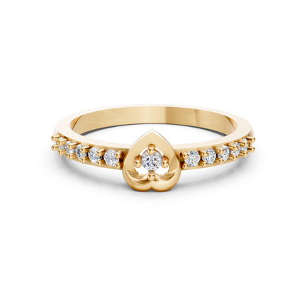 Yellow Gold Heart Drop Solitaire Diamond Ring