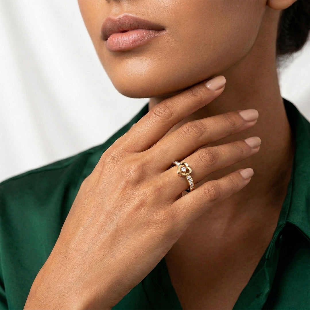 Yellow Gold Heart Drop Solitaire Diamond Ring