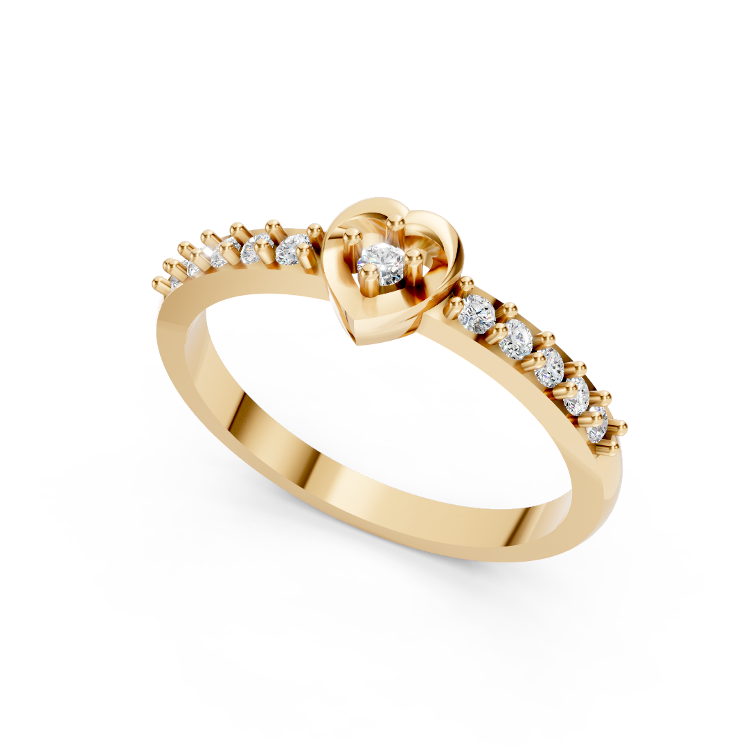 Yellow Gold Heart Drop Solitaire Diamond Ring