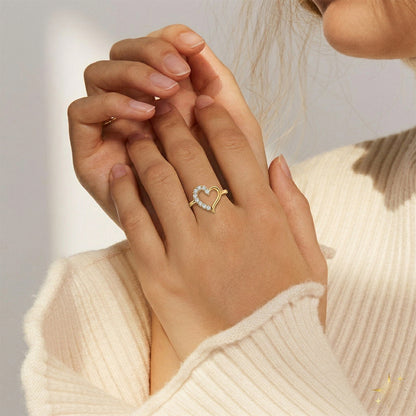 Yellow Gold Open Heart Diamond Ring