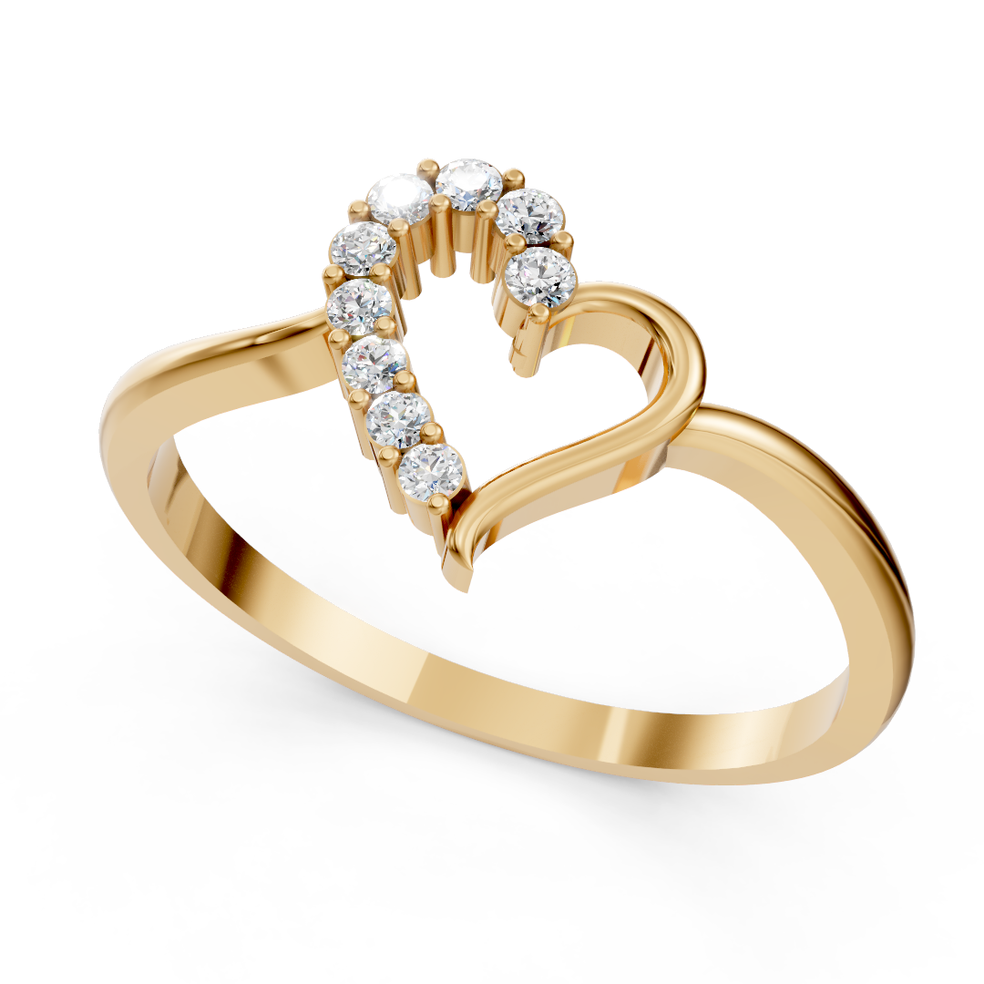 Yellow Gold Open Heart Diamond Ring