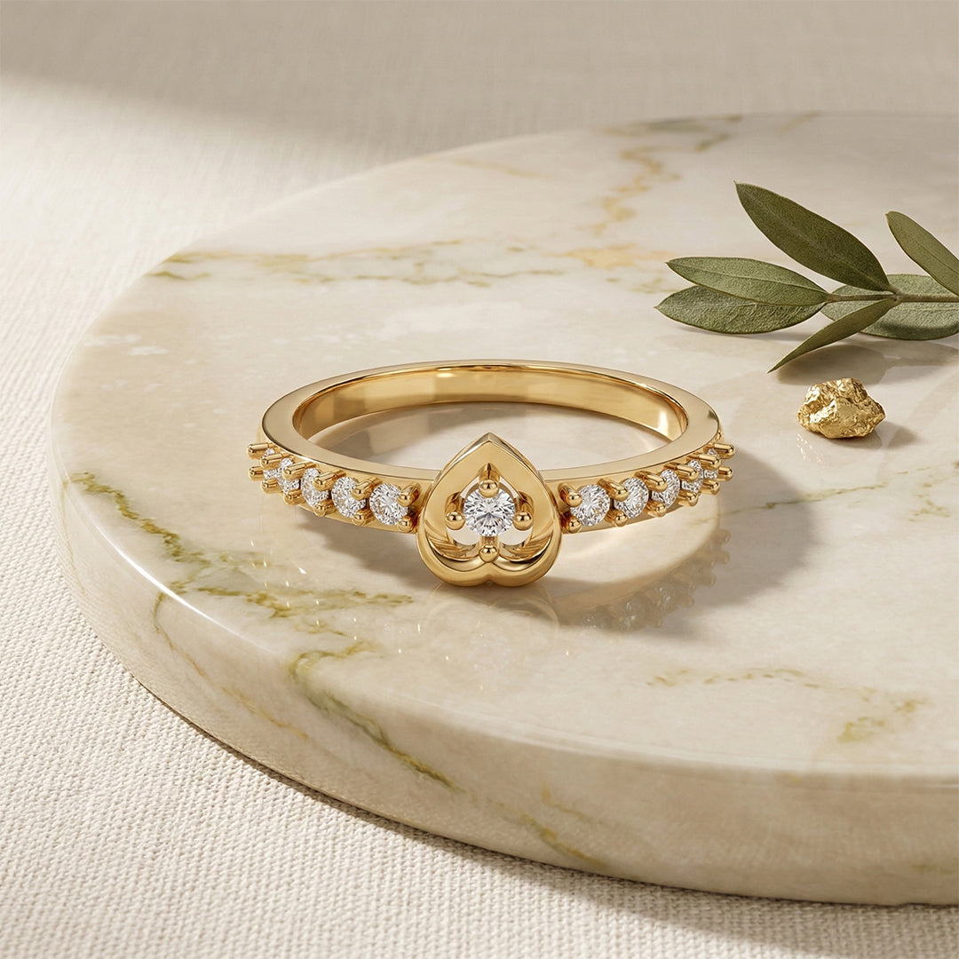 Yellow Gold Heart Drop Diamond Band Ring