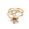 Yellow Gold Diamond Flower Eye Spiral Ring