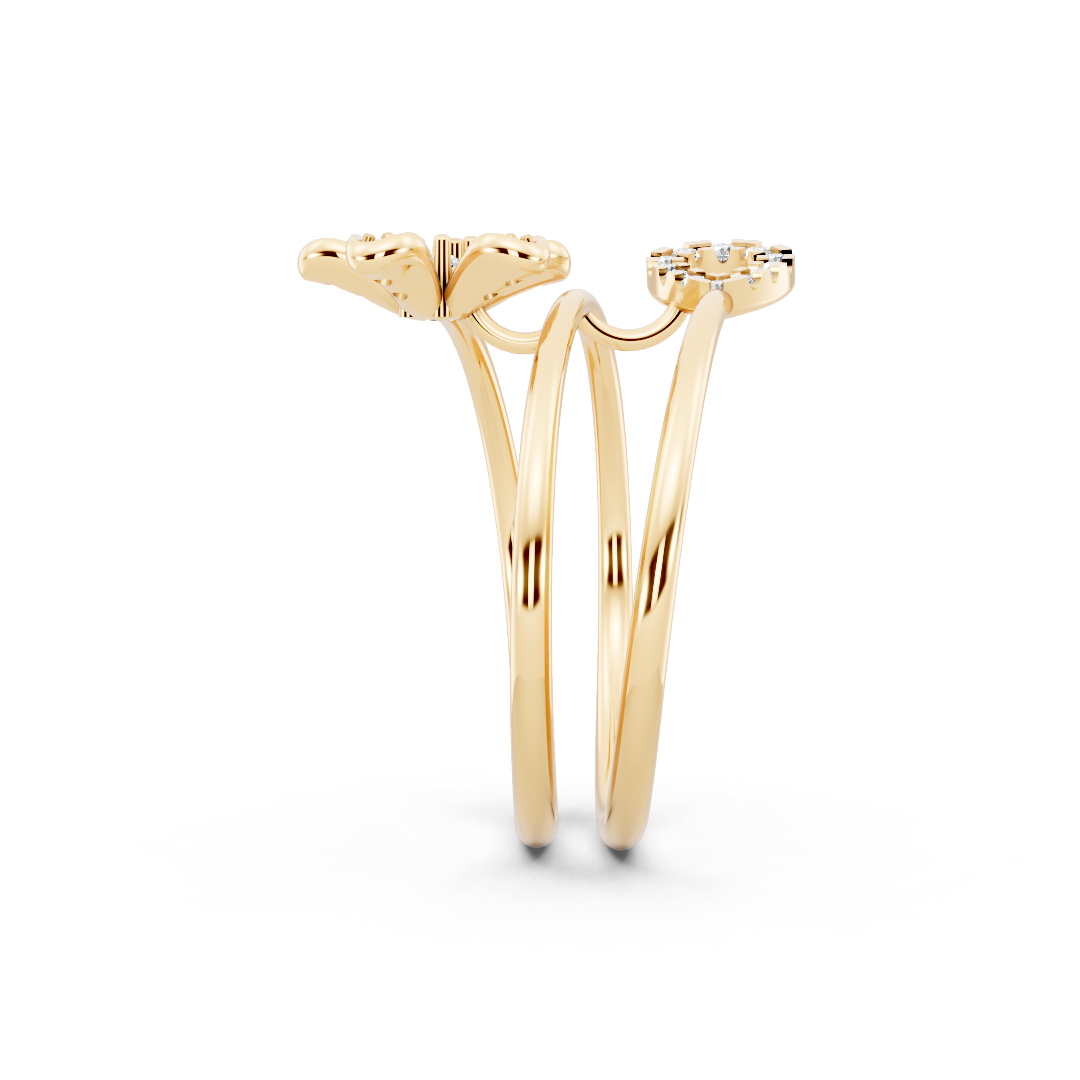 Yellow Gold Diamond Flower Eye Spiral Ring