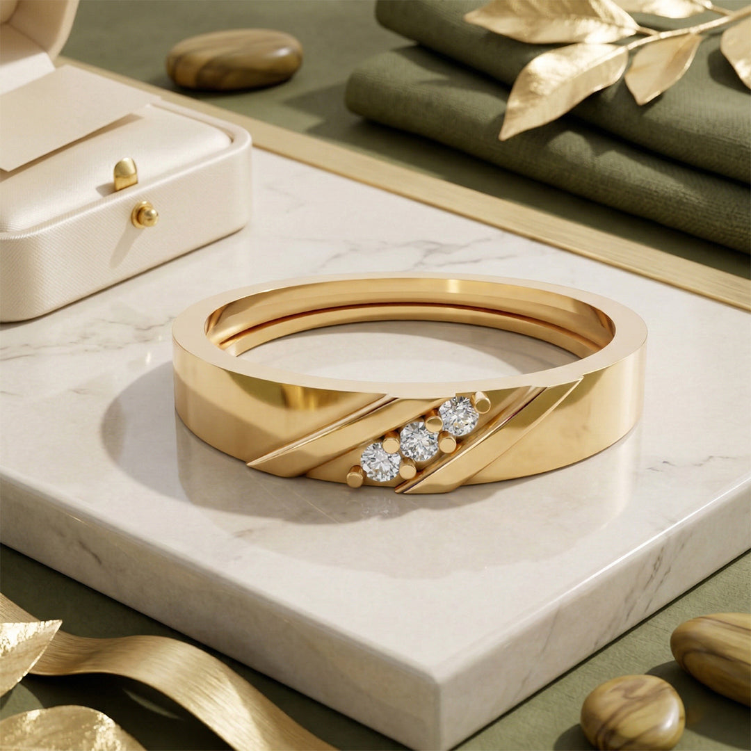 Yellow Gold Trio Diamond Mens Band Ring