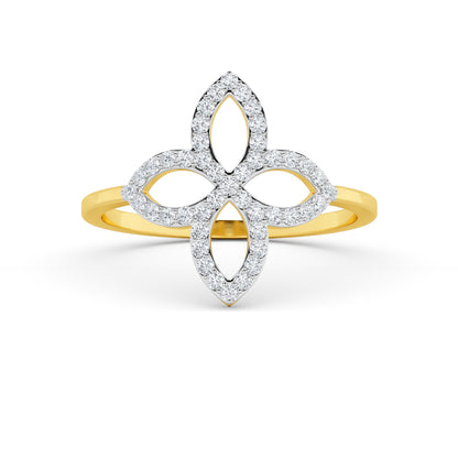 Yellow Gold Pavé Diamond Floral Ring