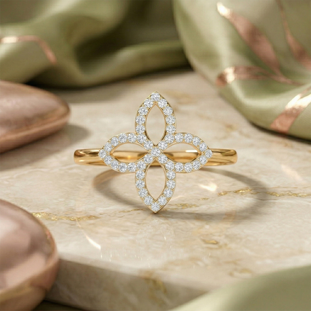 Yellow Gold Pavé Diamond Floral Ring