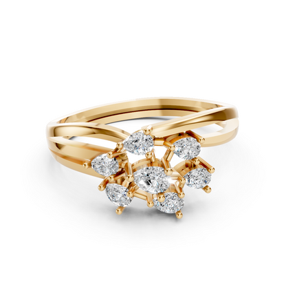 Yellow Gold Pear Cut Cluster Diamond Ring