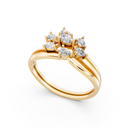 Yellow Gold Pear Cut Cluster Diamond Ring