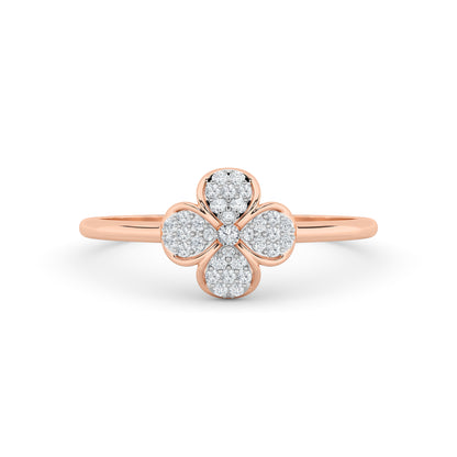 Four Petal Pavé Diamond Floral Ring 18K Rose Gold