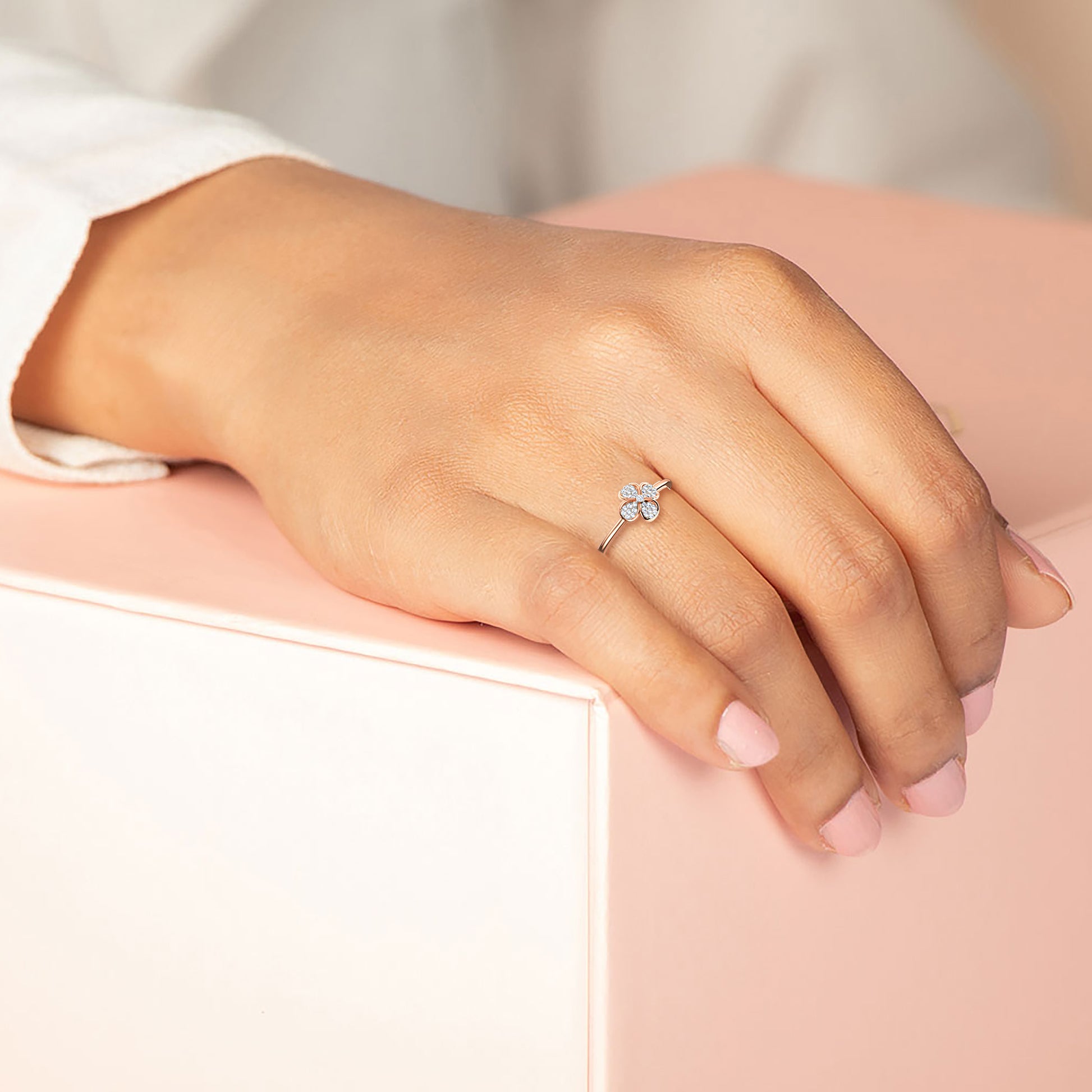 Four Petal Pavé Diamond Floral Ring 18K Rose Gold