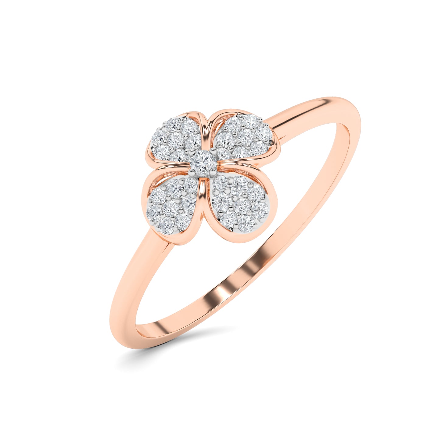 Four Petal Pavé Diamond Floral Ring 18K Rose Gold