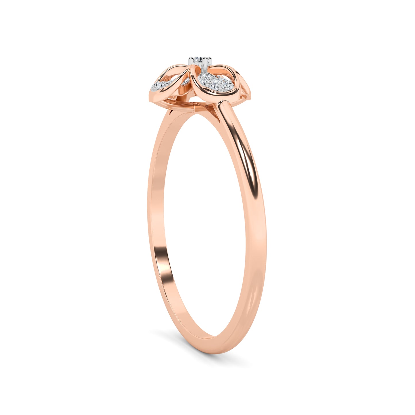 Four Petal Pavé Diamond Floral Ring 18K Rose Gold
