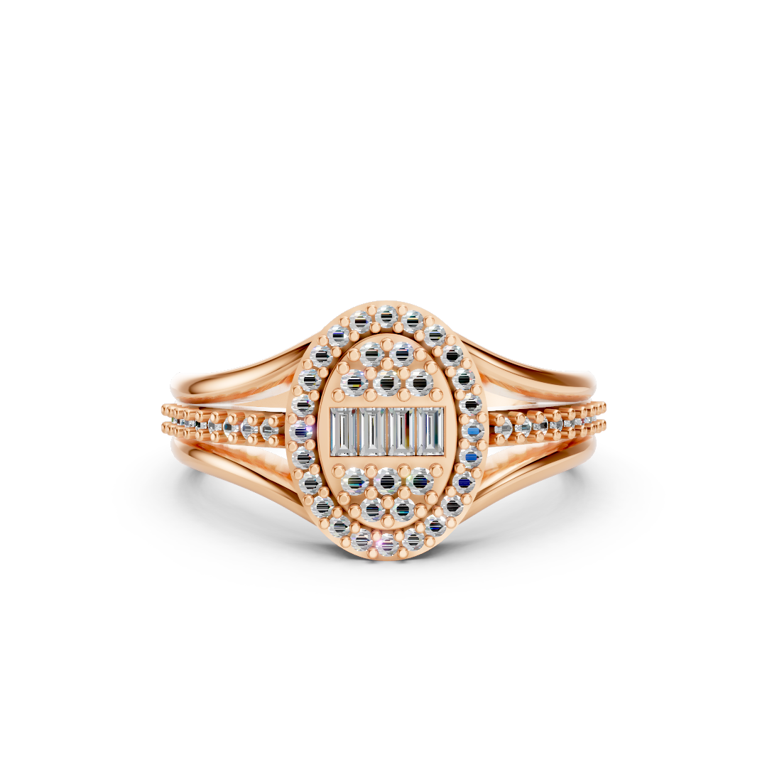 Rose Gold Oval Baguette Diamond Halo Ring