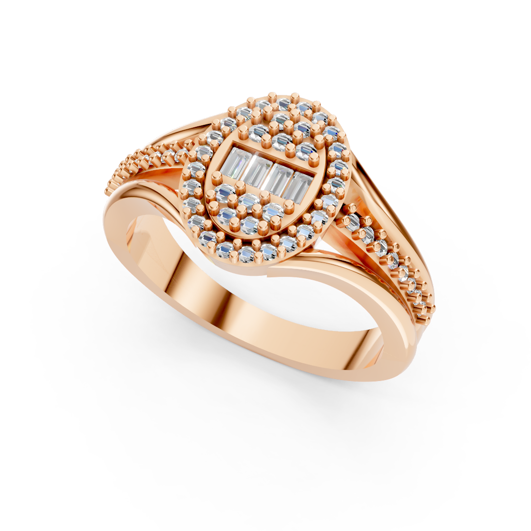 Rose Gold Oval Baguette Diamond Halo Ring