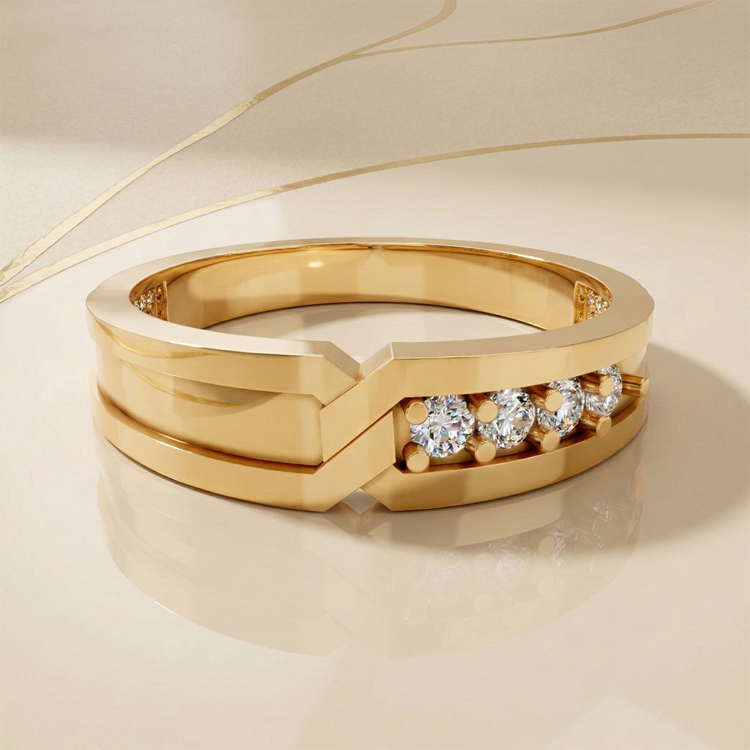 Yellow Gold Three Diamond Men's Band Ring