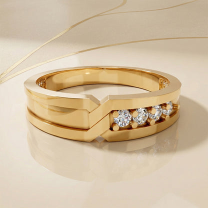 Yellow Gold Three Diamond Men's Band Ring