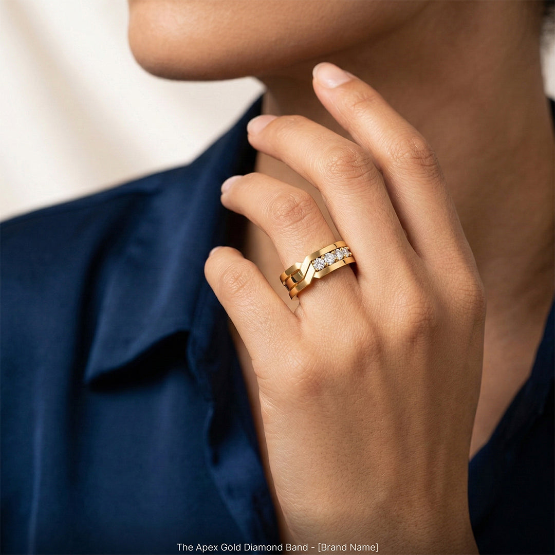 Yellow Gold Three Diamond Men's Band Ring