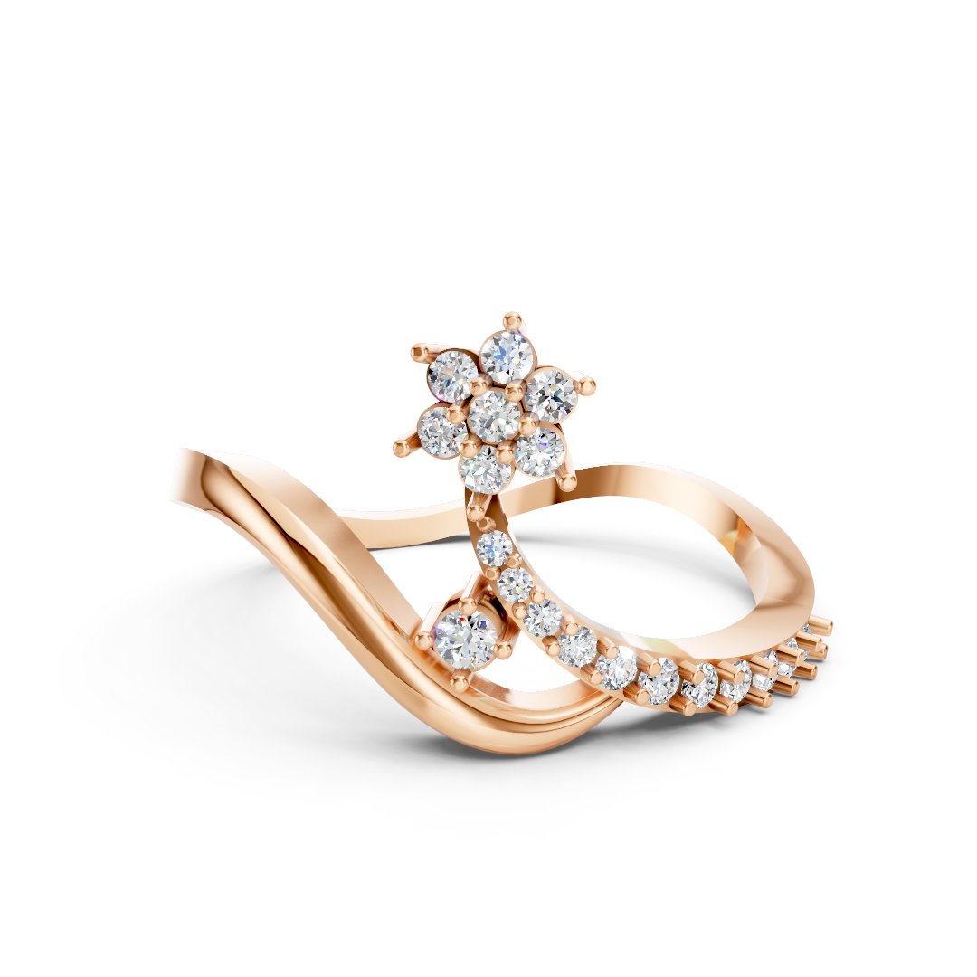 Rose Gold Floral Diamond Bypass Ring