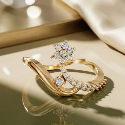 Rose Gold Floral Diamond Bypass Ring