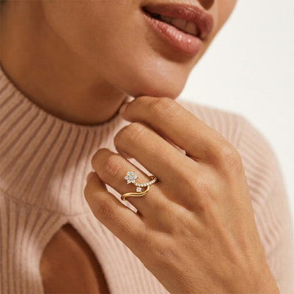 Rose Gold Floral Diamond Bypass Ring