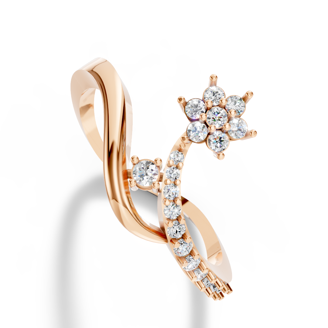 Rose Gold Floral Diamond Bypass Ring