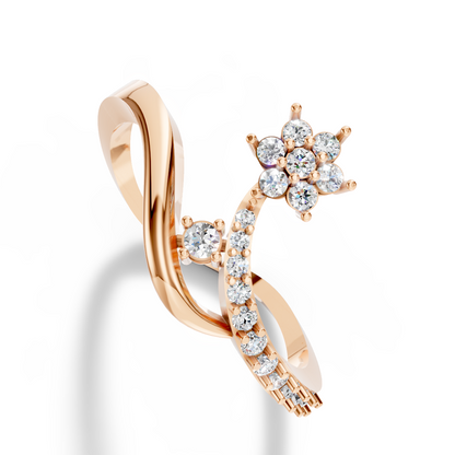 Rose Gold Floral Diamond Bypass Ring