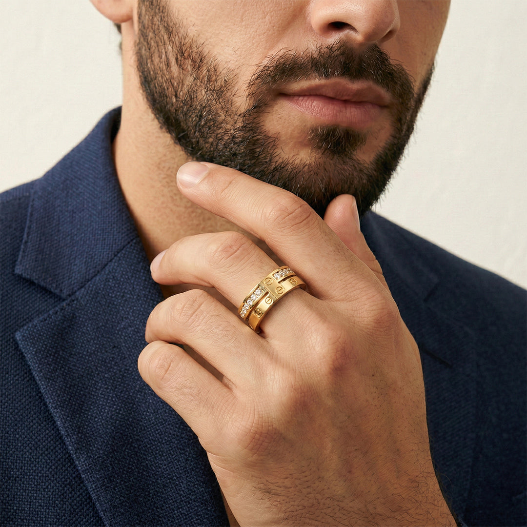 Yellow Gold Men's Diamond Link Band Ring