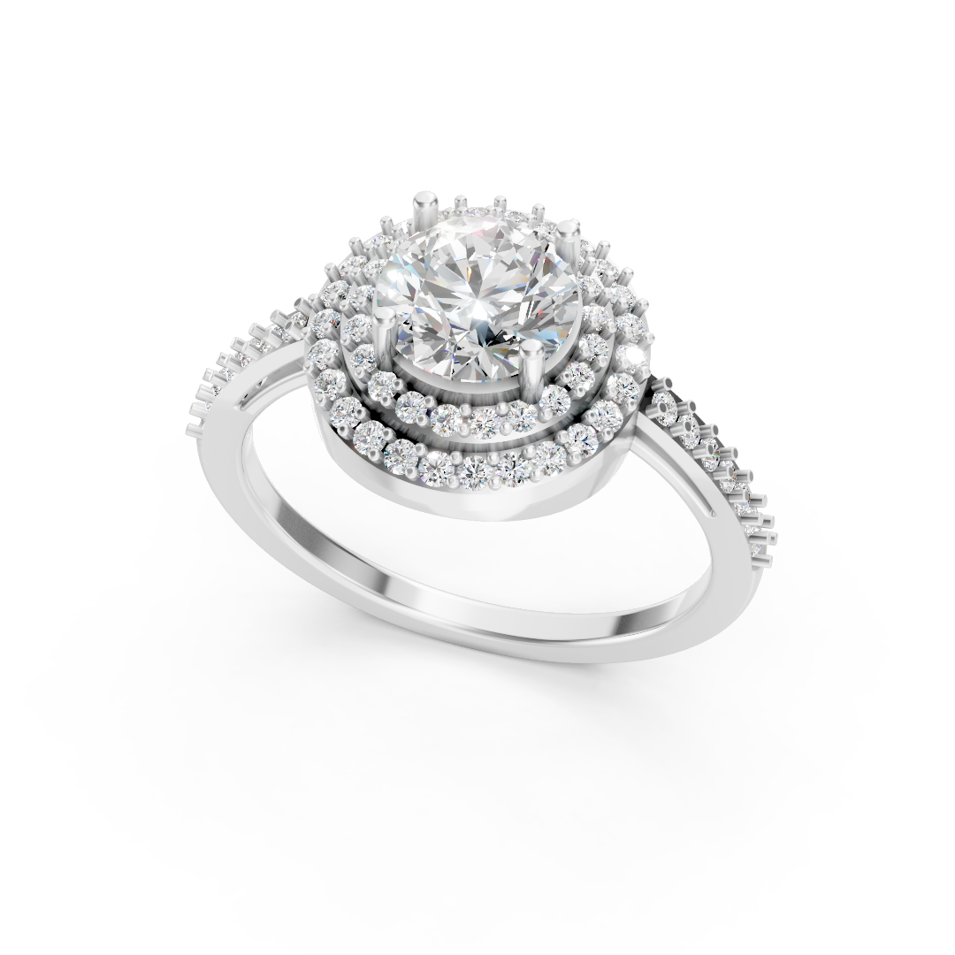 925 Silver Round Diamond Double Halo Ring