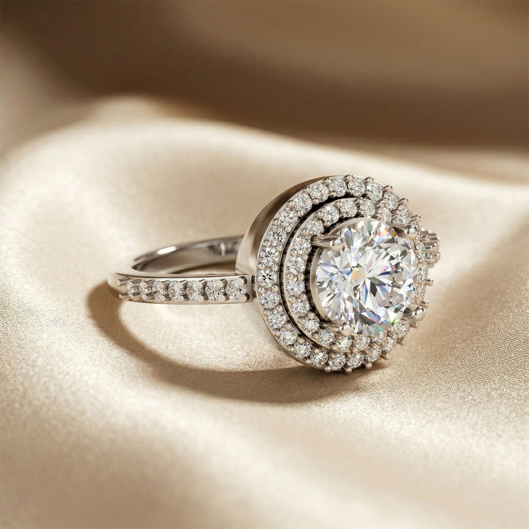 925 Silver Round Diamond Double Halo Ring