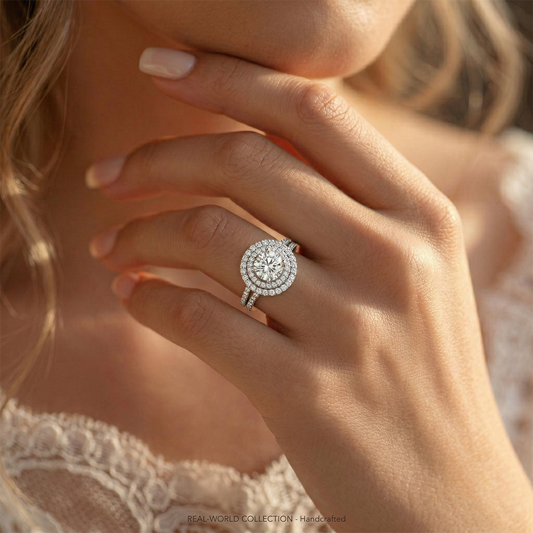 925 Silver Round Diamond Double Halo Ring