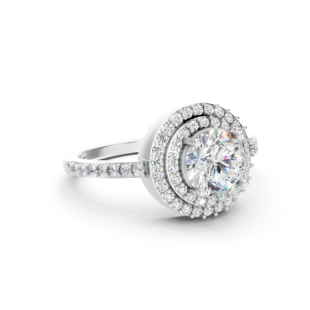 925 Silver Round Diamond Double Halo Ring