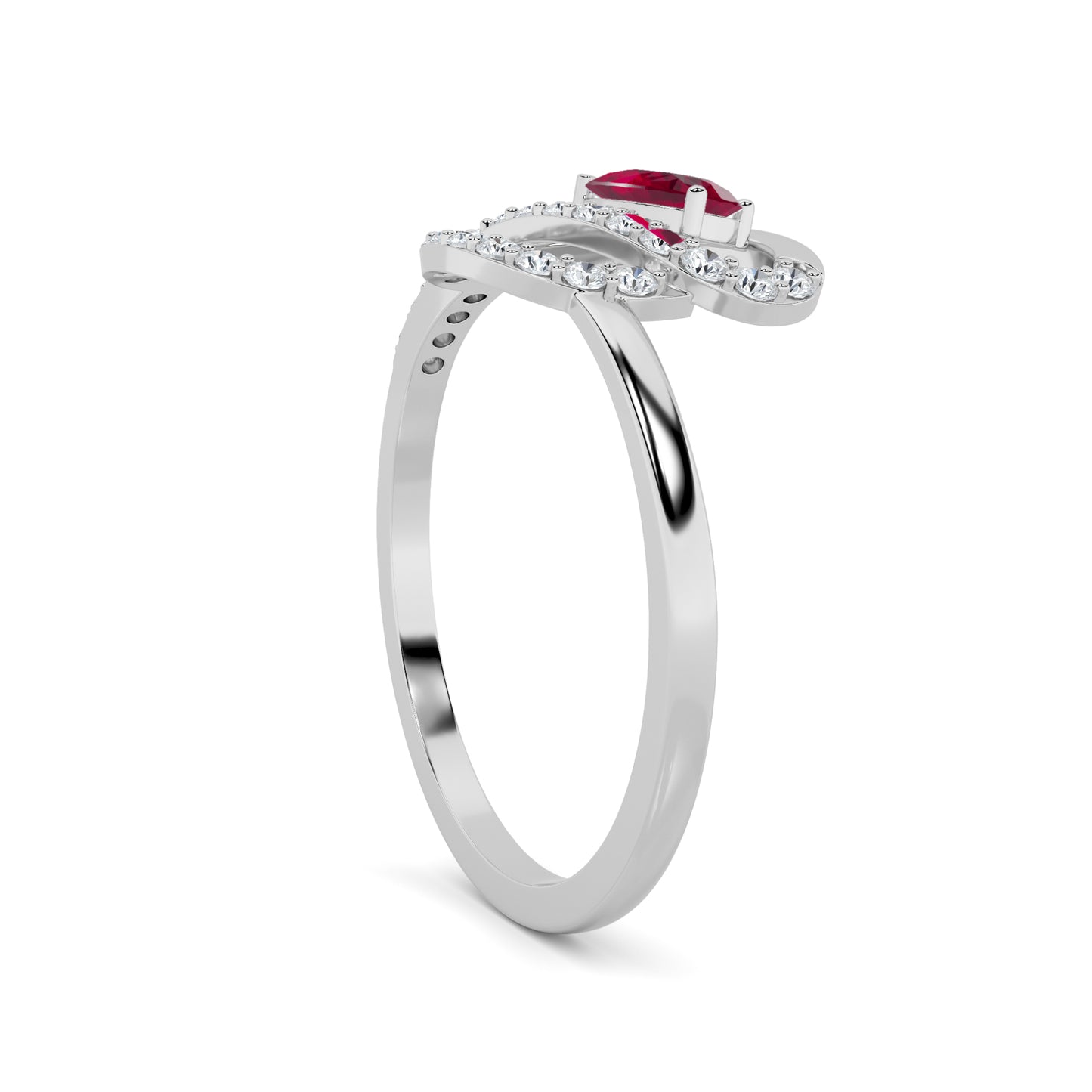 White Gold Ruby Swirl Pavé Diamond Ring