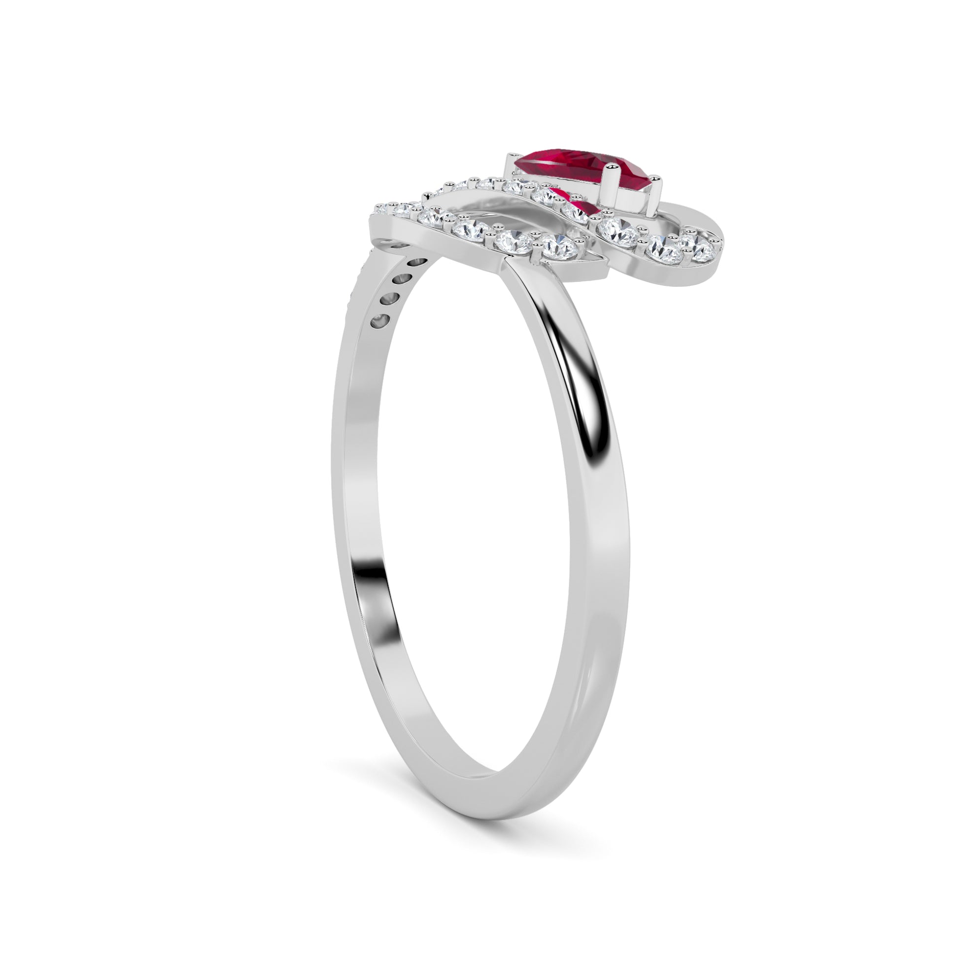 White Gold Ruby Swirl Pavé Diamond Ring