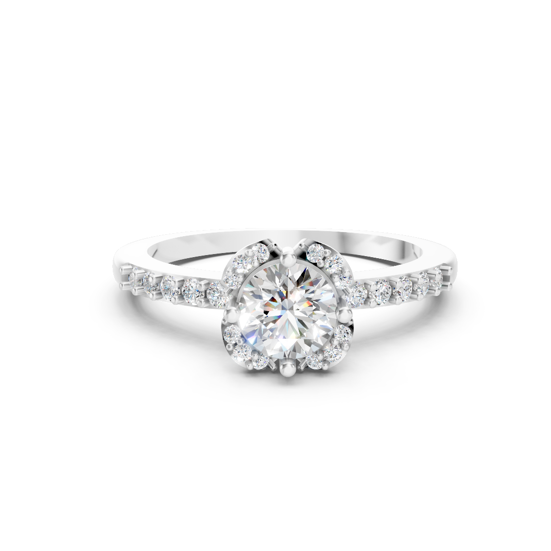925 Silver Round Diamond Floral Halo Ring