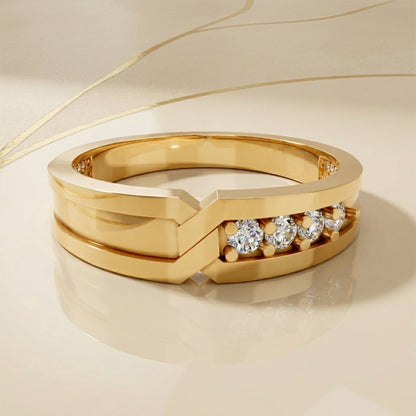 Yellow Gold Three Diamond Men's Band Ring