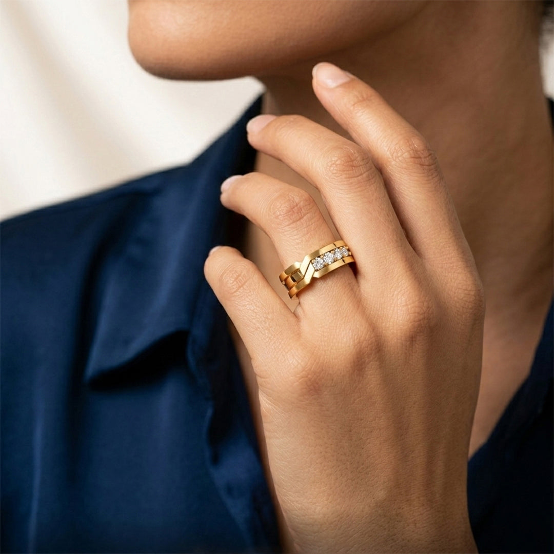 Yellow Gold Three Diamond Men's Band Ring